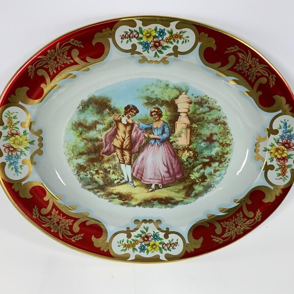 Mid Century Daher Decorated Ware Metal Retro Tin Tray Victorian Couple In Park - Picture 3 of 10